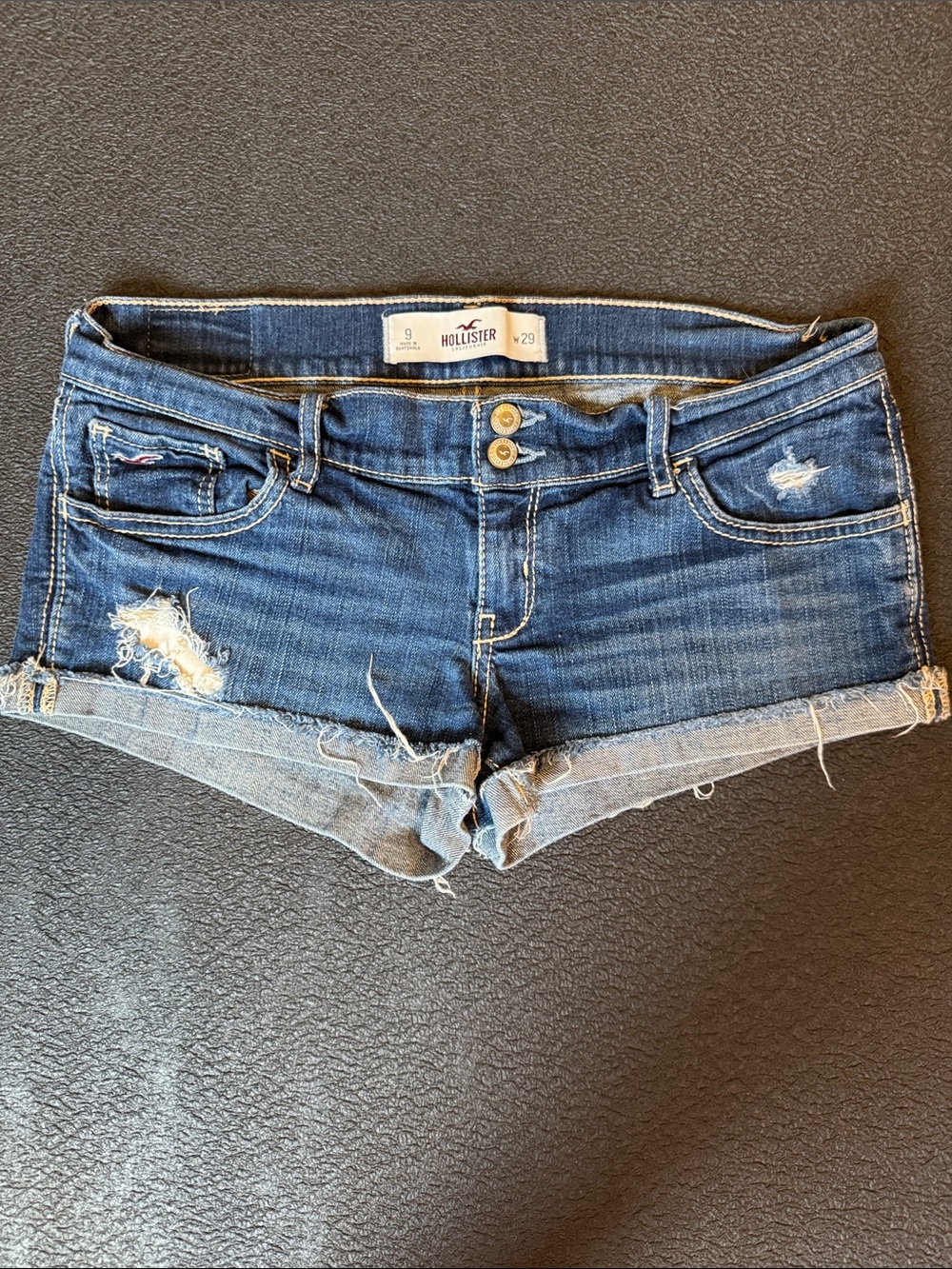 Hollister Women's Distressed Dark Blue Denim Cutoff Shorts Size 29